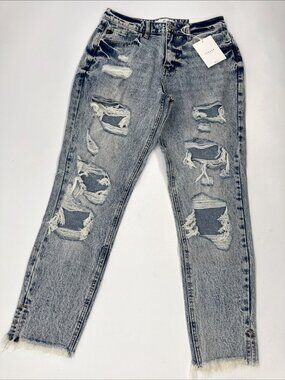 Kancan Womens Jeans 5 26 Acid Wash Denim Ripped Distressed Raw Hem Stretch NEW